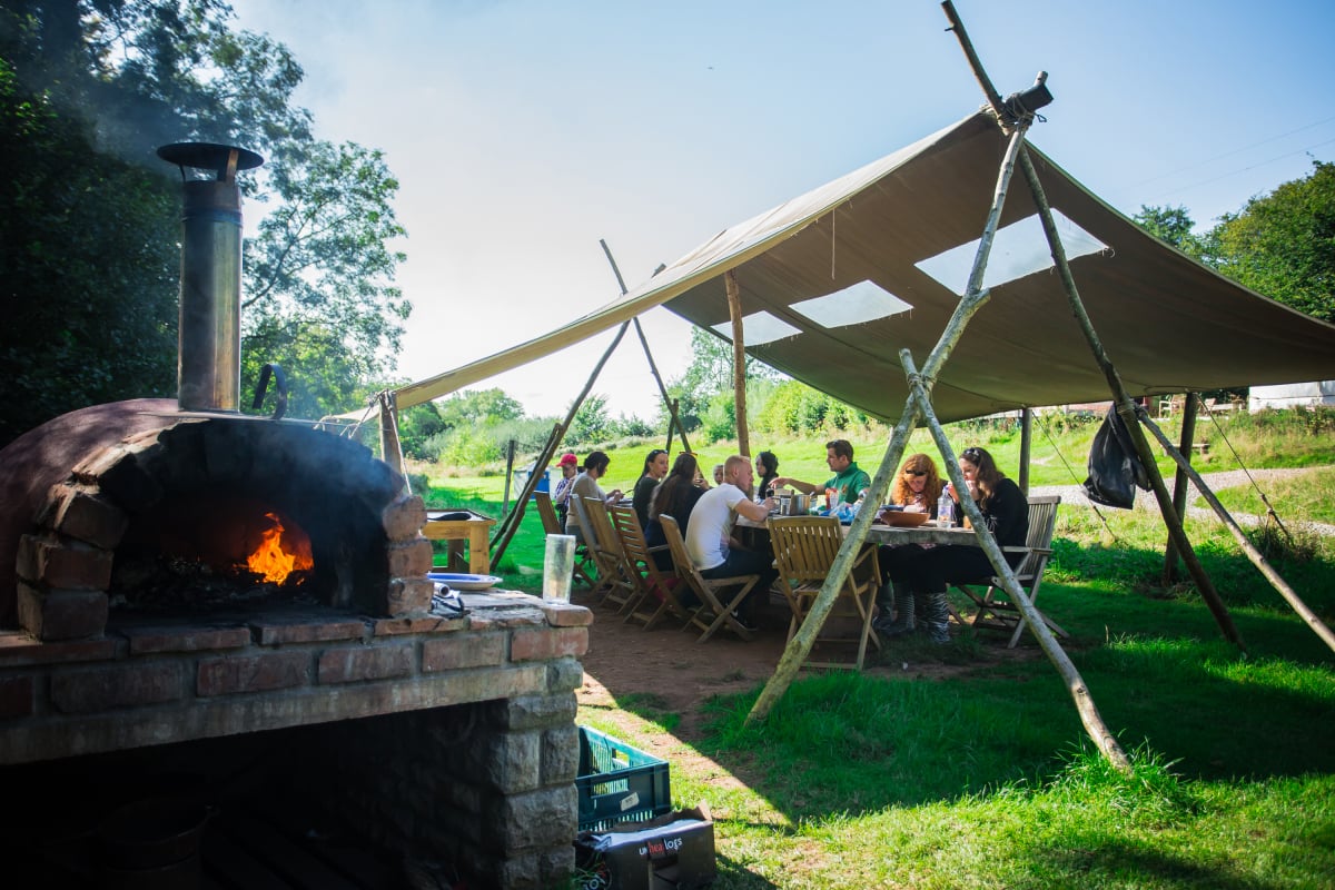 Eating al fresco with friends at Hidden Valley Yurts